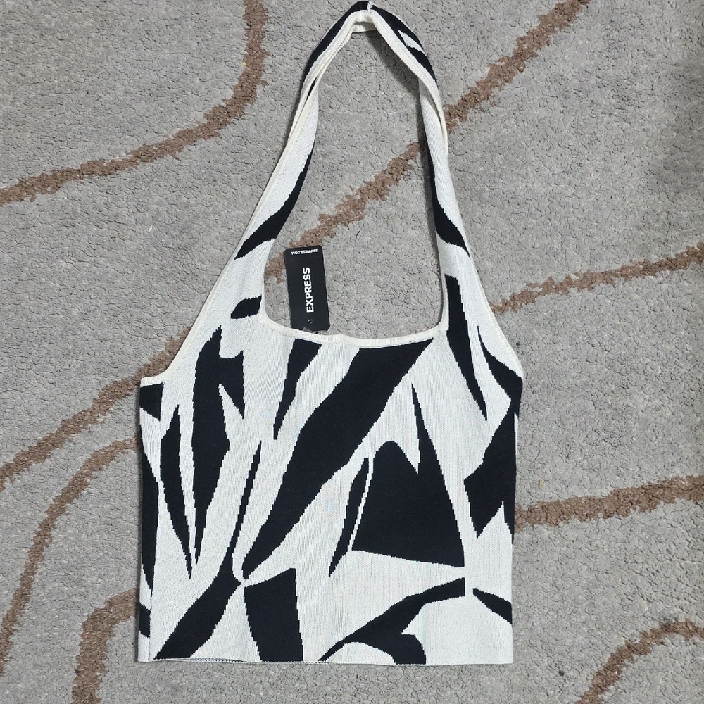 NWT Express Black and White Geometric Halter Top